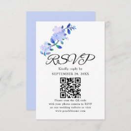 Cartão RSVP rustic dusty blue watercolor-style flower & leaves