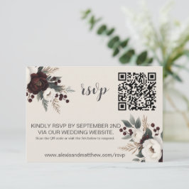 Cartão RSVP Rustic Elegance Burgundy & Cream Floral