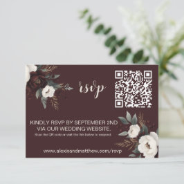 Cartão RSVP Rustic Elegance Burgundy & Cream Floral