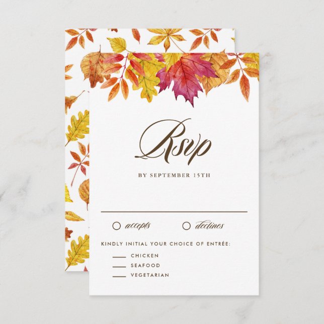 Cartão RSVP Rustic Falling Deixa O Casamento De Outono Do Garl (Frente/Verso)