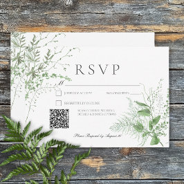 Cartão RSVP Rustic Fern Foliage Emerald Green Código QR