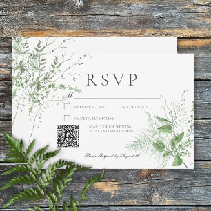 Cartão RSVP Rustic Fern Foliage Emerald Green Código QR