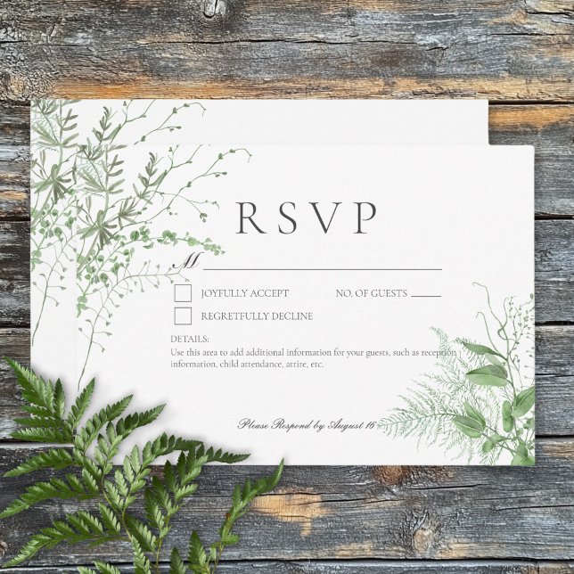 Cartão RSVP Rustic Fern Green Foliage White Sem Janto (Rustic Fern Green Foliage White No Dinner RSVP Card)