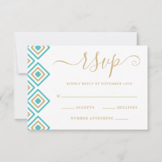 Cartão RSVP Rustic Fiesta Weding Reply Card Blue Diamond