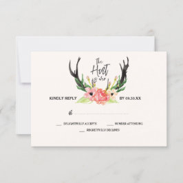 Cartão RSVP Rustic Floral Antler Hunt está sobre o casamento R