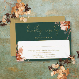 Cartão RSVP Rustic Floral Emerald Green E Dourado Casamento