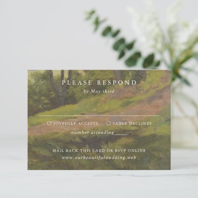 Cartão RSVP Rustic Forest Elegant Wedding (Em pé/Frente)