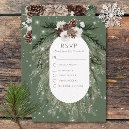 Cartão RSVP Rustic Green Pine Winter Sparkle Dois Janto