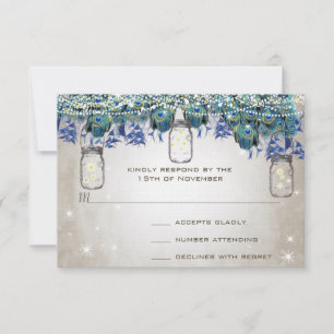 Cartão RSVP Rustic Luxe Mason Jar Marinho Turquoise Peacock