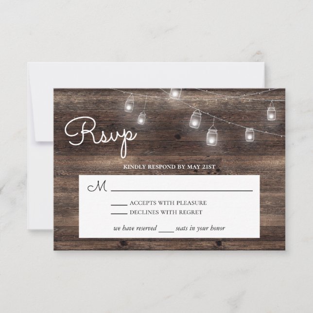 Cartão RSVP Rustic Mason Jar Barn Wood (Frente)