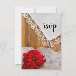 Cartão RSVP Rustic Poinsettia Lace Country Casamento no invern
