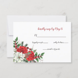 Cartão RSVP Rustic Poinsettia Winter Foliage Pine cone Casamen