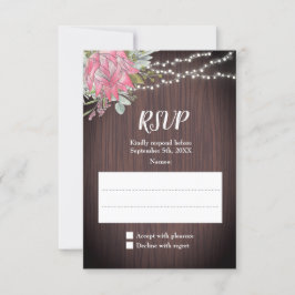 Cartão RSVP Rustic Protea Eucalyptus Luz Casamento De Madeira