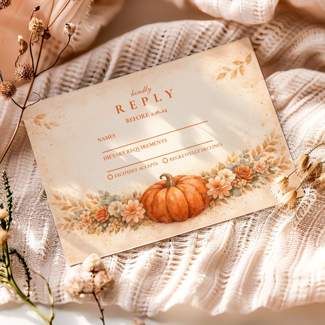 Cartão RSVP Rustic Pumpkin Floral Fall Graduation (Criador carregado)