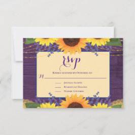 Cartão RSVP Rustic Purple Dourado Lace Sunflower Casamento RSV