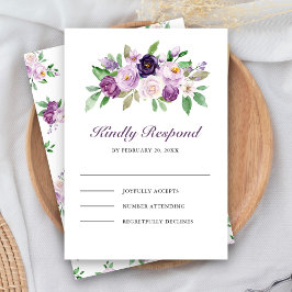 Cartão RSVP Rustic Purple Floral Wedding