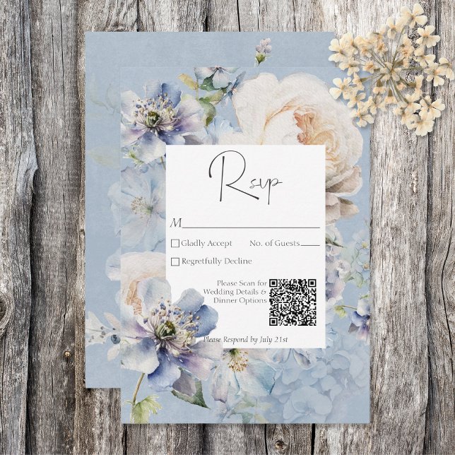Cartão RSVP Rustic Romantic Dusty Blue Floral (Criador carregado)