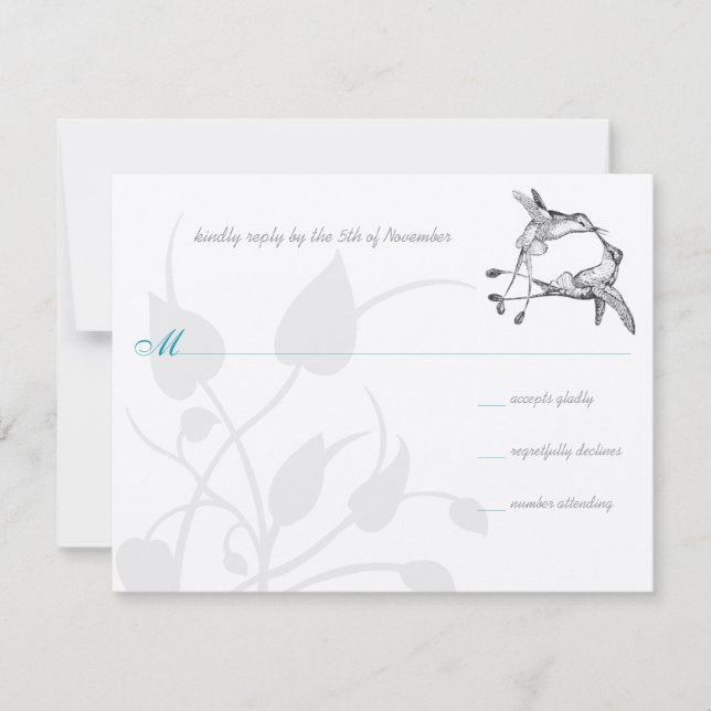 Cartão RSVP Rustic Romantic Hummingbird Kiss Love BirdWedding (Frente)
