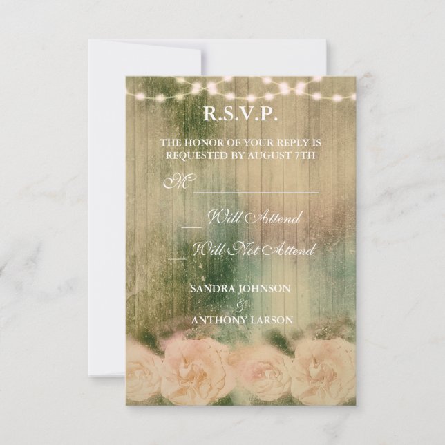 Cartão RSVP Rustic Rosa Wedding R.S.V.P. (Frente)