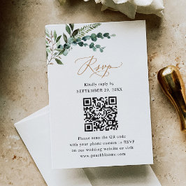 Cartão RSVP Rustic Sage Code Greenery Dourado Casamento