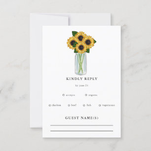 Cartão RSVP Rustic Sunflower Mason Jar Wedding