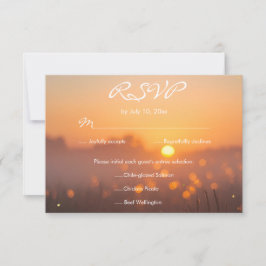 Cartão RSVP Rustic Sunset Nature Fireflies Wedding Meal Choice