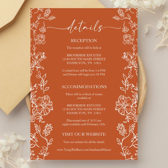 Cartão RSVP Rustic Terracotta Floral Details Enclosure Card (Rustic Terracotta Floral Details Enclosure Card)