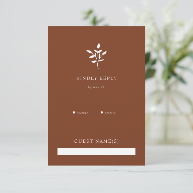 Cartão RSVP Rustic Terracotta Simple Modern Botanical Casament (Em pé/Frente)