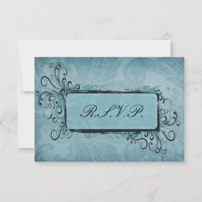 Cartão RSVP Rustic Vintage Aqua Blue Weding (Frente)