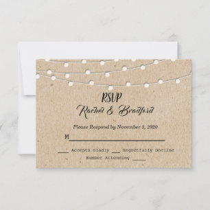 Cartão RSVP Rustic Vintage String Lights Wedalize
