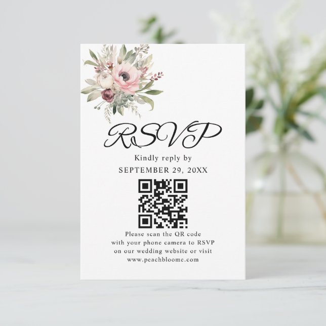 Cartão RSVP rustic watercolor floral bouquet (Em pé/Frente)