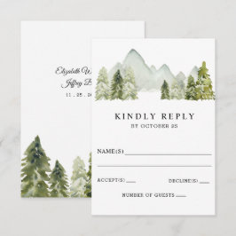 Cartão RSVP Rustic Watercolor Mounts Pine Casamento no inverno