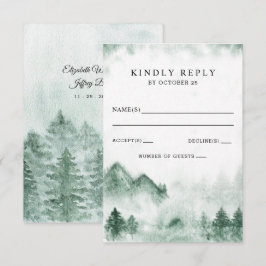 Cartão RSVP Rustic Watercolor Mounts Pine Casamento no inverno