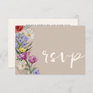 Cartão RSVP Rustic Watercolor Wild Flower & Beige Weding