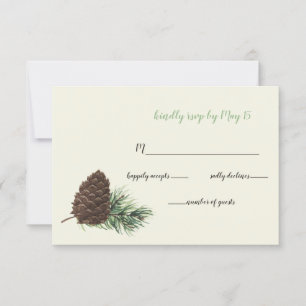 Cartão RSVP Rustic Watercolor Winter Forest Pine Cone Weding