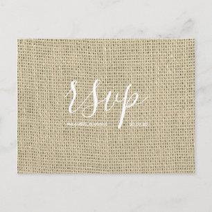 Cartão Rsvp Rustic Wedding   Script Burlap Hessian