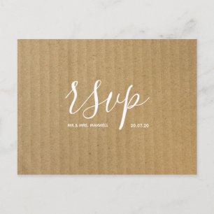 Cartão Rsvp Rustic Wedding Script de papel Kraft
