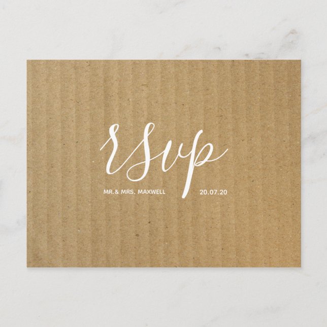 Cartão Rsvp Rustic Wedding | Script de papel Kraft (Frente)