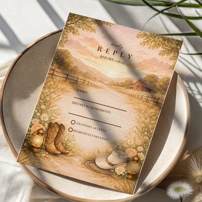 Cartão RSVP Rustic Western Meadow Wedding (Criador carregado)