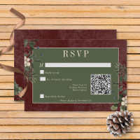 Rustic Winter Berries & Pine Burgundy Código QR