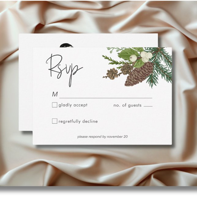 Cartão RSVP Rustic Winter Nature & Pine (Rustic Winter Nature & Pine RSVP Card)