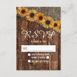 Cartão RSVP Rustic Wood Burlap Sunflower Country Casamento RSV