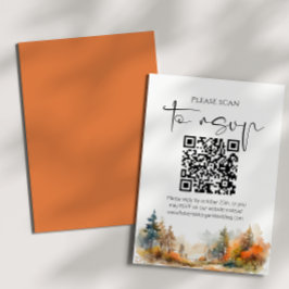 Cartão RSVP Rustic Woodland Autumn Forest Código QR Casamento