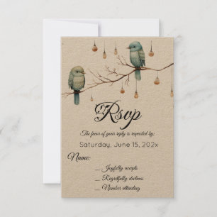Cartão RSVP Rustic Woodland Love Birds Casamento Romântico