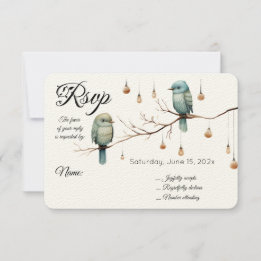 Cartão RSVP Rustic Woodland Love Birds Casamento Romântico