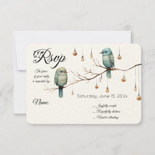 Cartão RSVP Rustic Woodland Love Birds Casamento Romântico