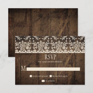 Cartão RSVP Rústico Barn Wood Vintage Ivory Lace