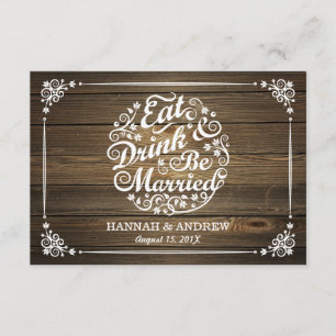 Cartão RSVP Rústico coma a bebida e seja R.S.V.P. Wedding