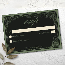 Cartão RSVP Sage Black Vintage Botanical Trellis Arch Wedding