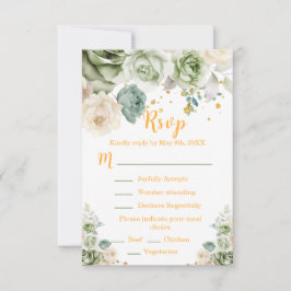 Cartão RSVP Sage Green and Cream Floral Sweet Sixteen